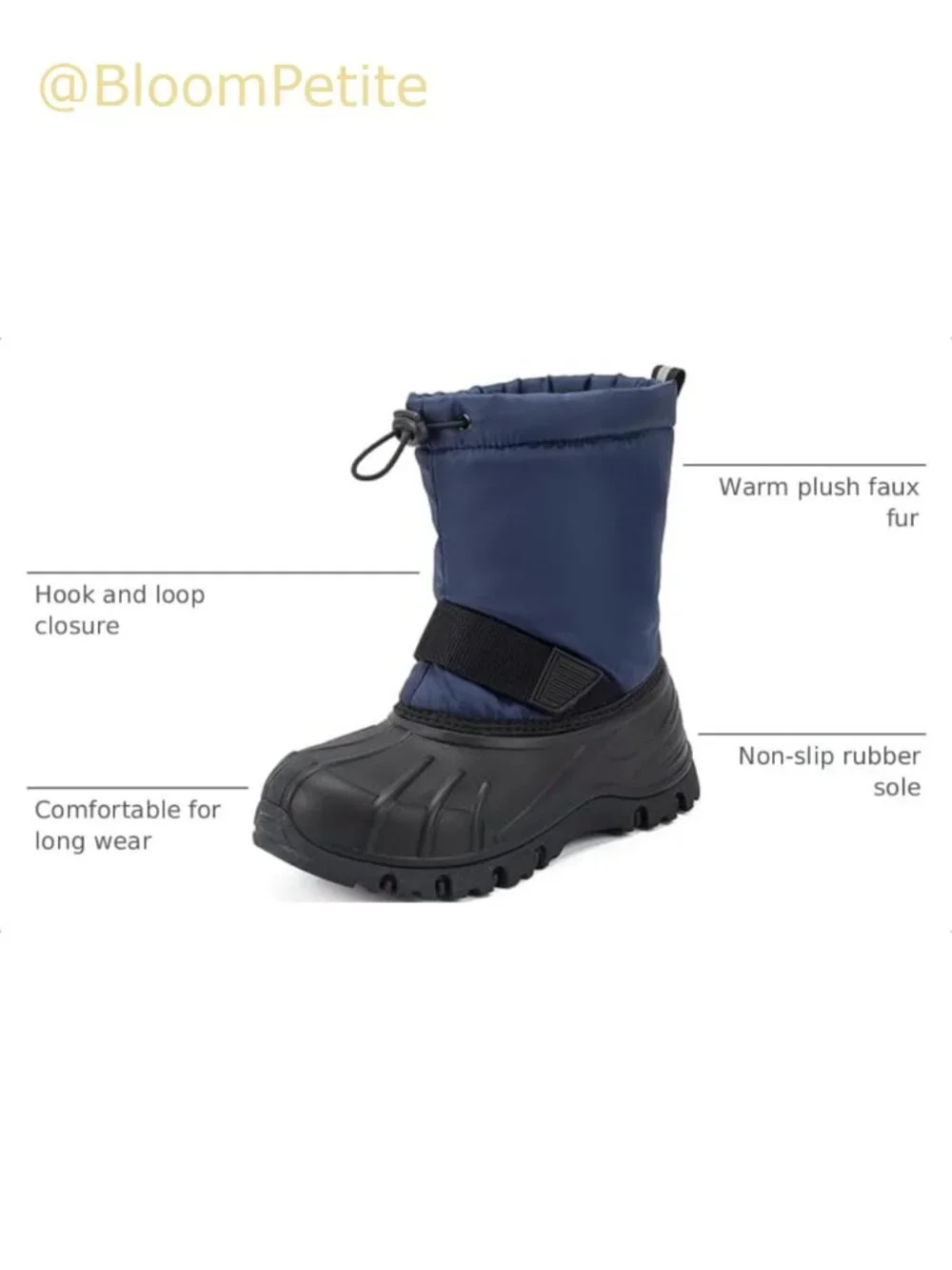 Kids Waterproof Snow Boots Winter Outdoor Slip Resistant Mid-Calf Plush Faux Fur
